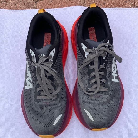 Hoka One One Black and Red Athletic Shoes - Picture 1 of 7